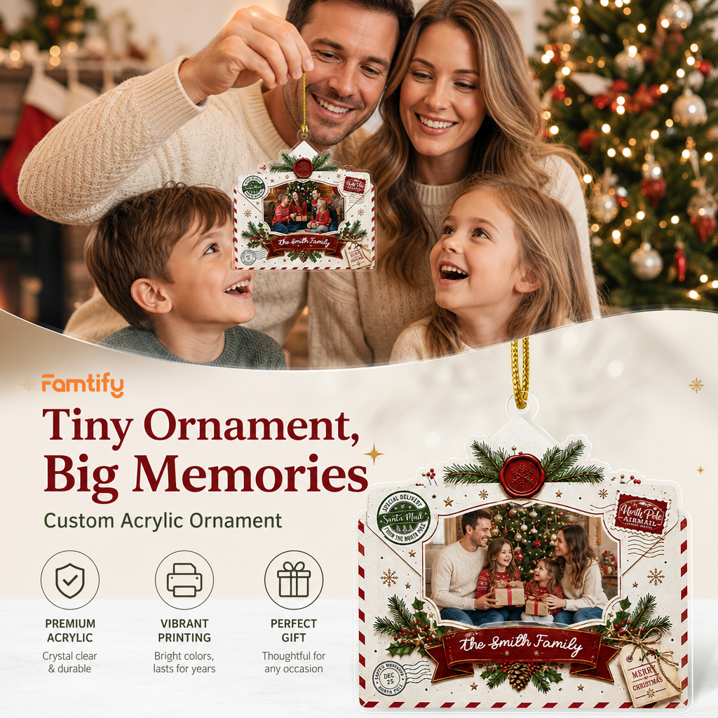 Personalized Christmas Envelope Acrylic Christmas Ornament, Custom Photo Holiday Gift