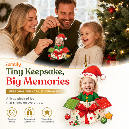Personalized Kids Gift Box Acrylic Christmas Ornament, Custom Photo Holiday Gift