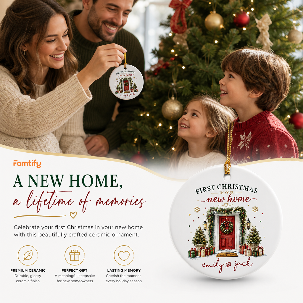 Personalized First Christmas in Our New Home Ceramic Ornament with Custom Name