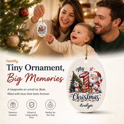 Personalized My 1st Christmas Oval Ceramic Ornament, Custom Name Baby Christmas Gift