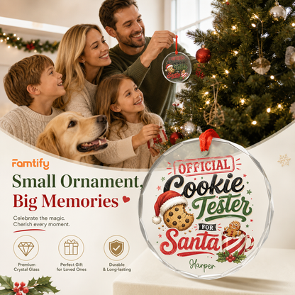 Personalized Official Cookie Tester for Santa Glass Ornament with Custom Name