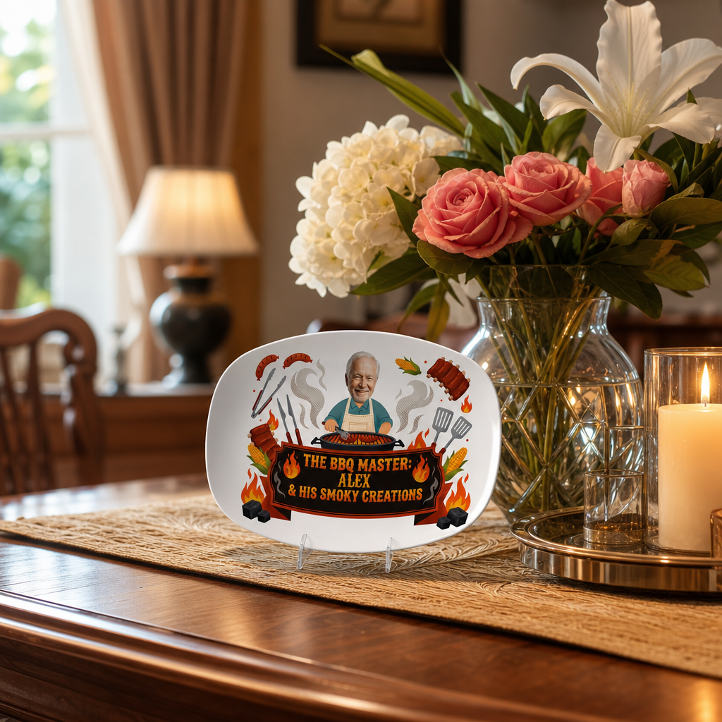 Personalized The BBQ Master and His Smoky Creations Decorative Plate – Custom Name BBQ Keepsake