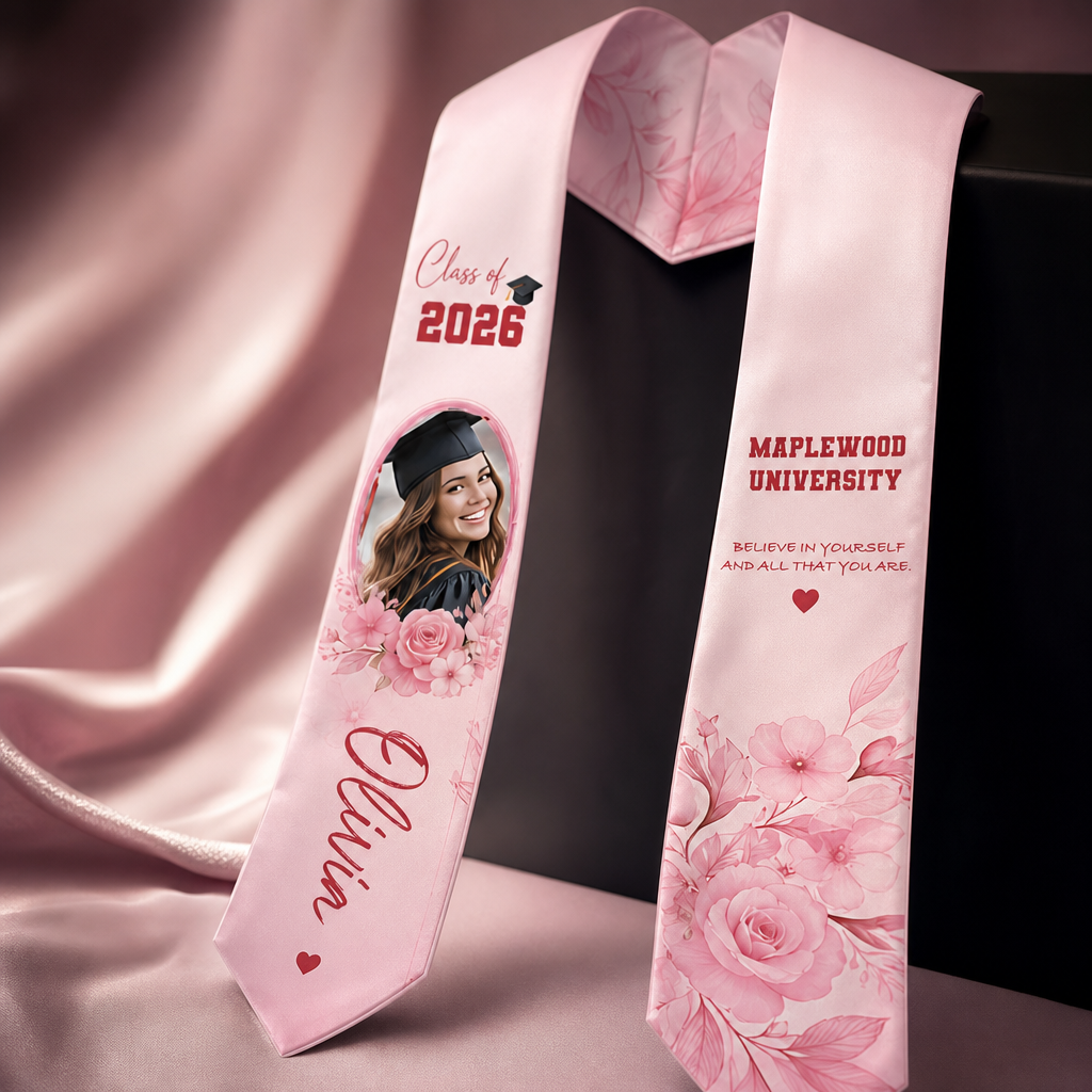 Personalized Pink Floral Graduation Stole – Custom Name