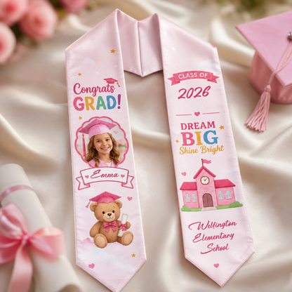 Personalized Dream Big Shine Bright Kid Graduation Stole – Custom Photo