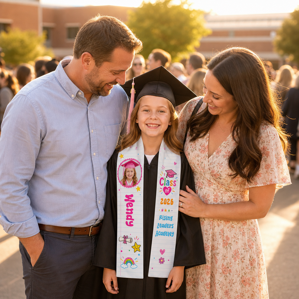 Personalized Cute Notebook Theme Kid Graduation Stole – Name and Photo