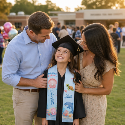 Personalized Ocean Turtle and Pearl Kid Graduation Stole – Custom Name