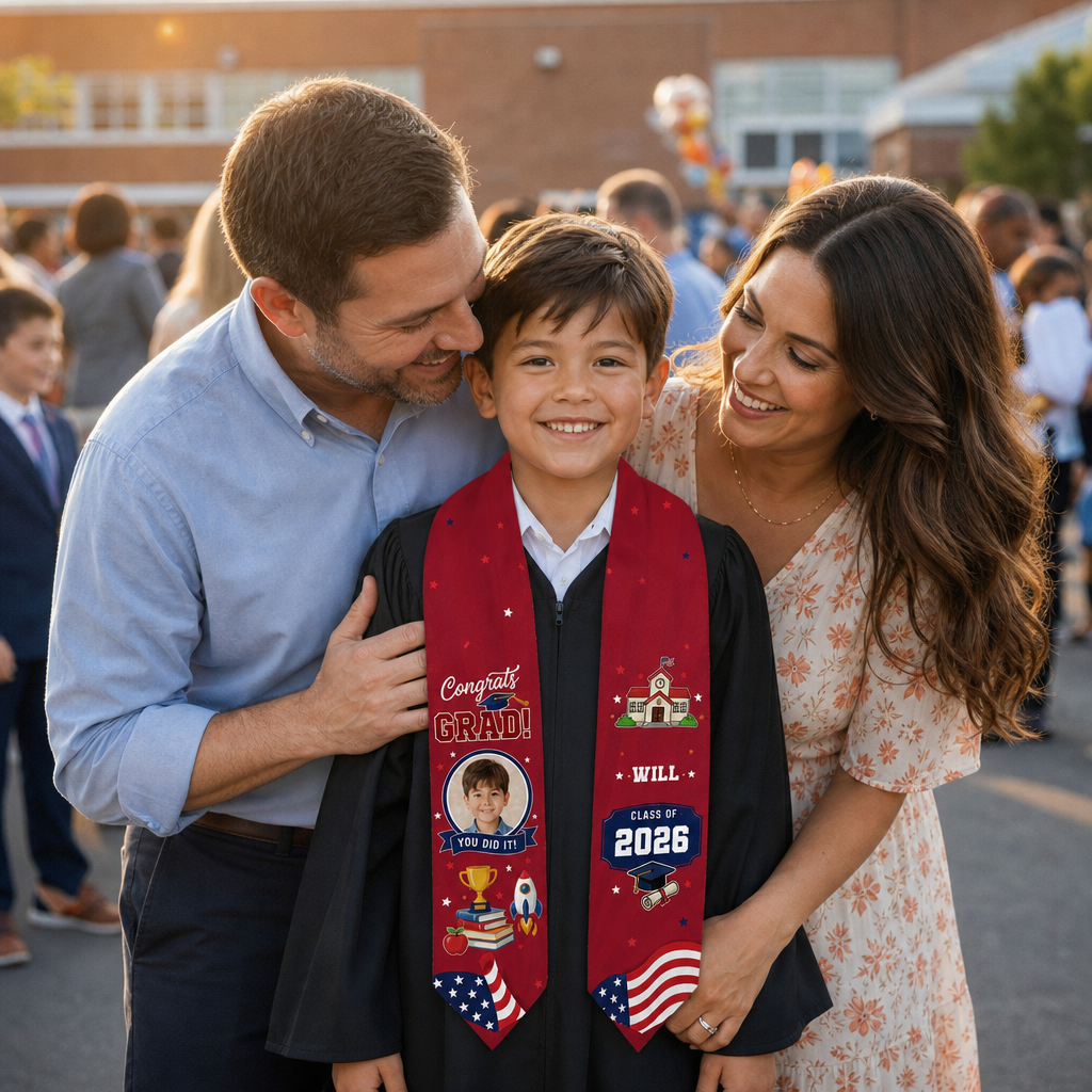 Personalized Red Kid Graduation Stole – Custom Photo