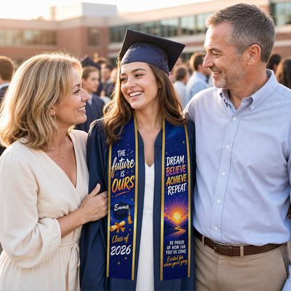 Personalized The Future Is Ours Be Proud of How Far You've Come Graduation Stole – Custom Name