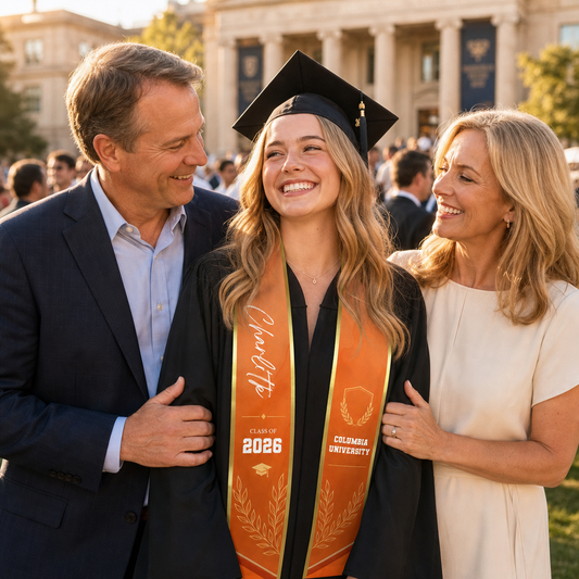 Personalized Orange Graduation Stole with Graduation Cap - Custom Name