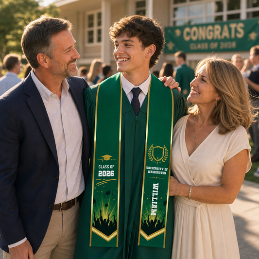 Personalized Green Graduation Stole with Graduation Cap - Custom Name