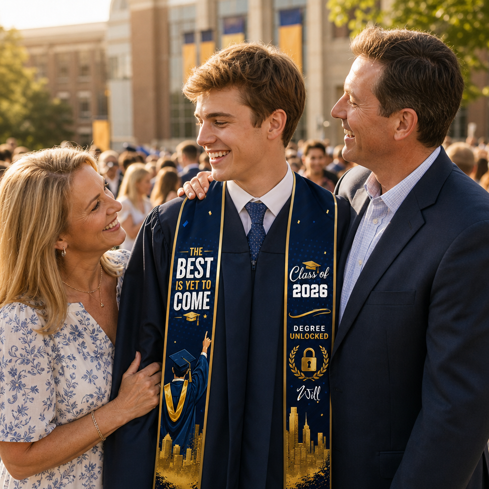 Personalized The Best Is Yet to Come Blue Graduation Stole – Custom Photo and Name