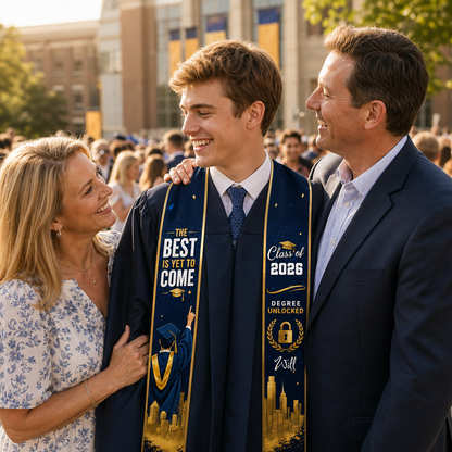 Personalized The Best Is Yet to Come Blue Graduation Stole – Custom Photo and Name
