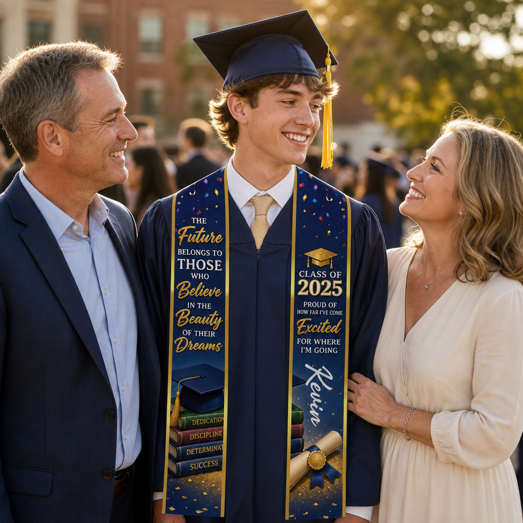 Personalized Proud of How Far I've Come Excited for Where I'm Going Graduation Stole – Custom Photo and Name