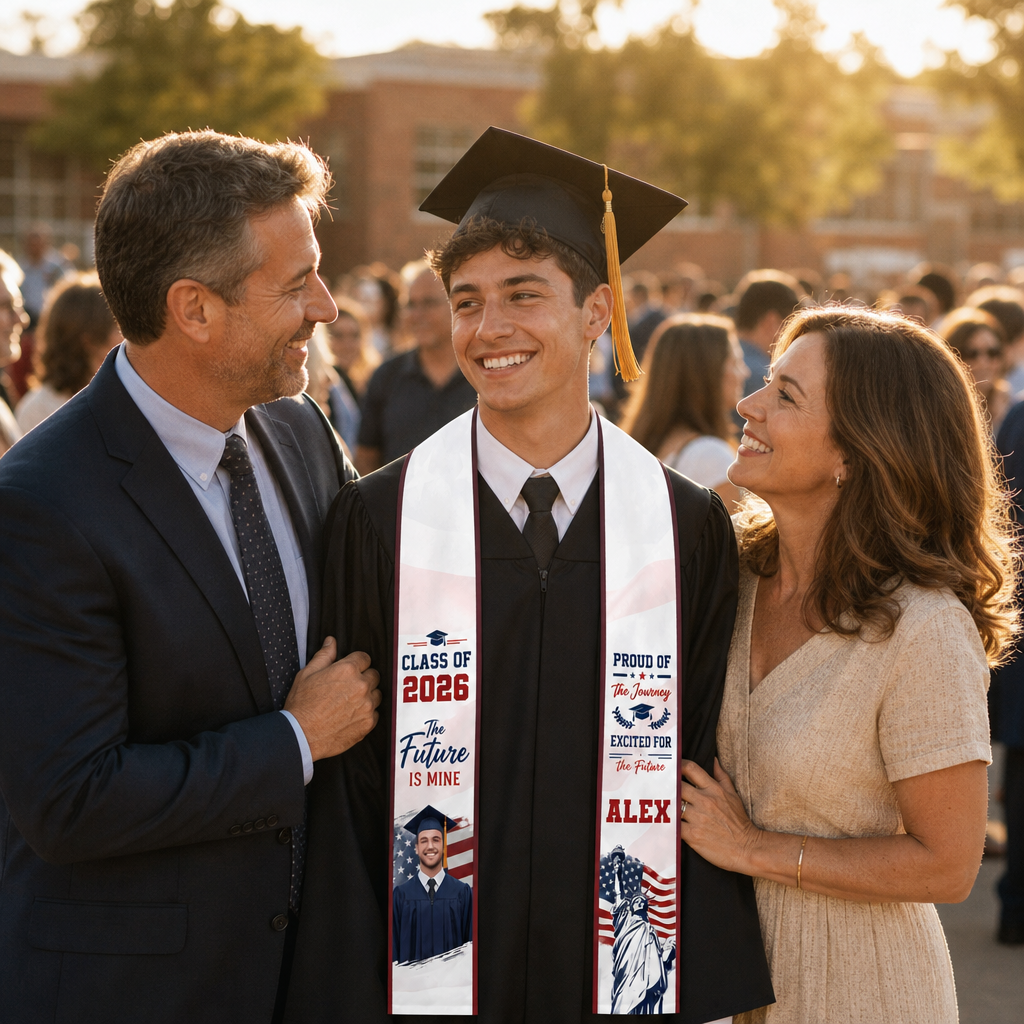 Personalized Proud of the Journey Excited for the Future Graduation Stole – Custom Photo and Name
