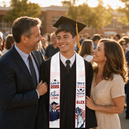 Personalized Proud of the Journey Excited for the Future Graduation Stole – Custom Photo and Name