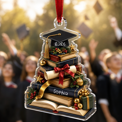 Graduation Book Tree and Cap Acrylic Ornament – Graduation Keepsake