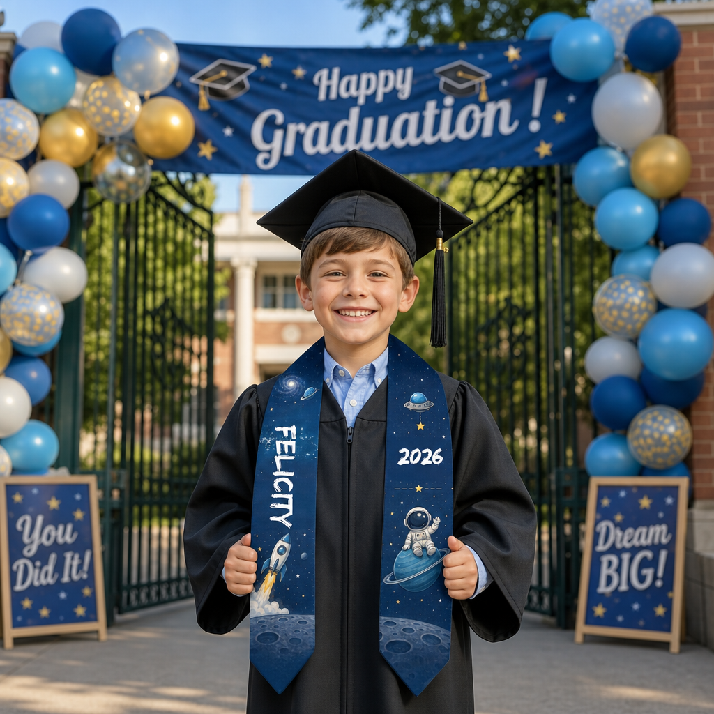 Personalized Astronaut Kid Graduation Stole – Custom Name