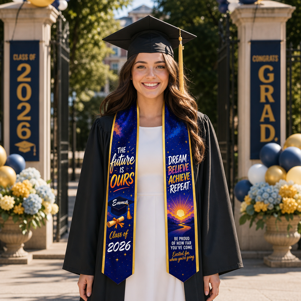 Personalized The Future Is Ours Be Proud of How Far You've Come Graduation Stole – Custom Name