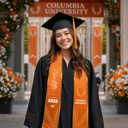 Personalized Orange Graduation Stole with Graduation Cap – Custom Name