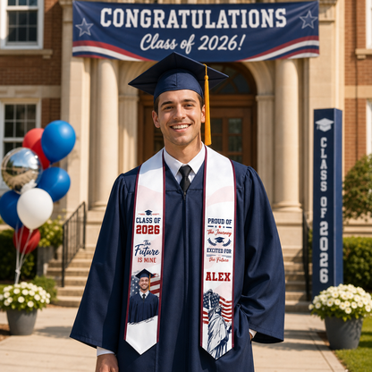 Personalized Proud of the Journey Excited for the Future Graduation Stole – Custom Photo and Name