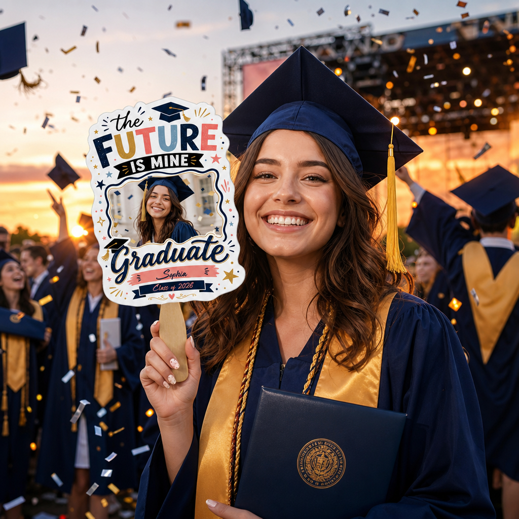 The Future Is Mine Custom Shape Photo Hand Fan with Photo, Name Graduation Party Fan