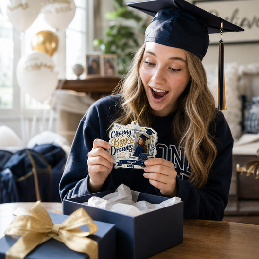 Chasing Bigger Dreams Personalized Acrylic Ornament with Photo, Custom Name Graduation Gift