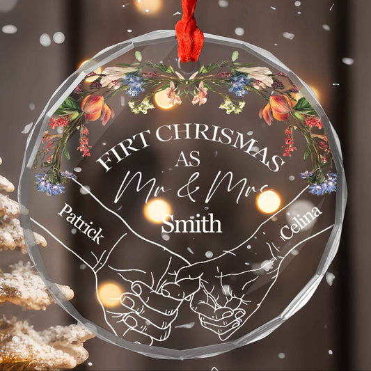 First Christmas Together – Personalized Holding Hands Glass Ornament