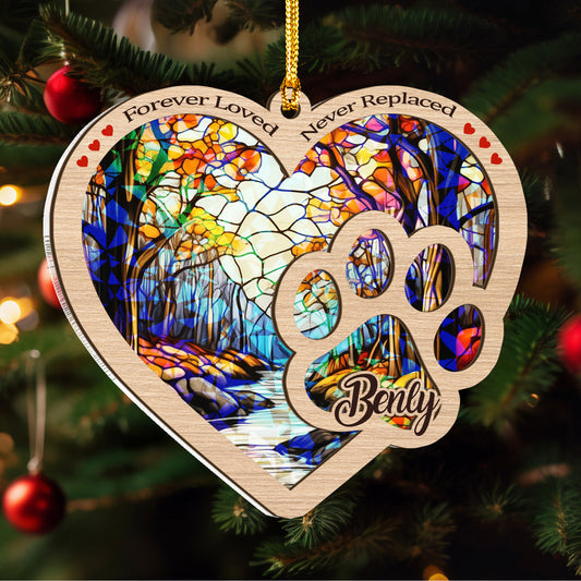 Forever In Our Hearts - Personalized Suncatcher Wood And Hologram Acrylic Ornament