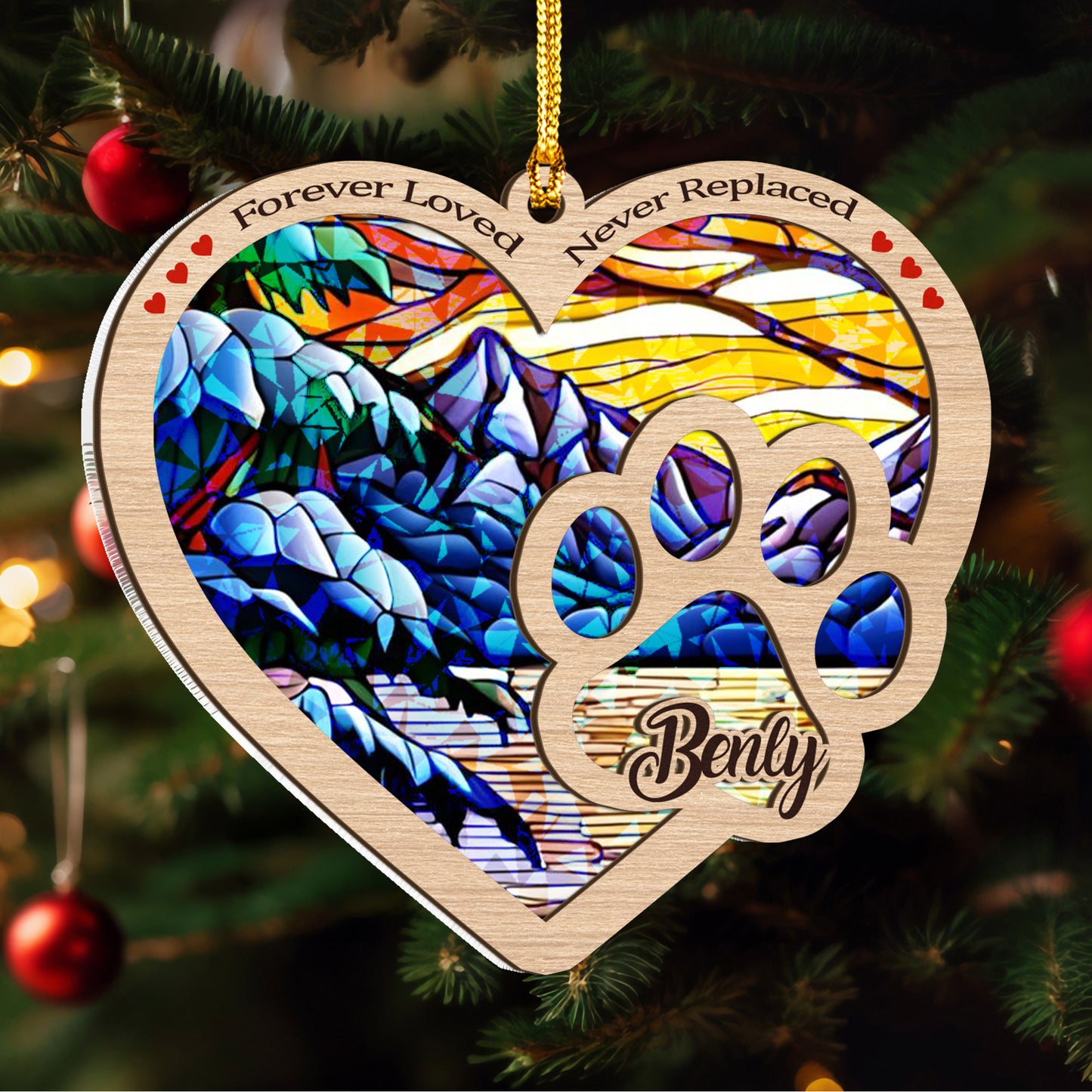 Forever In Our Hearts – Personalized Suncatcher Wood And Hologram Acrylic Ornament
