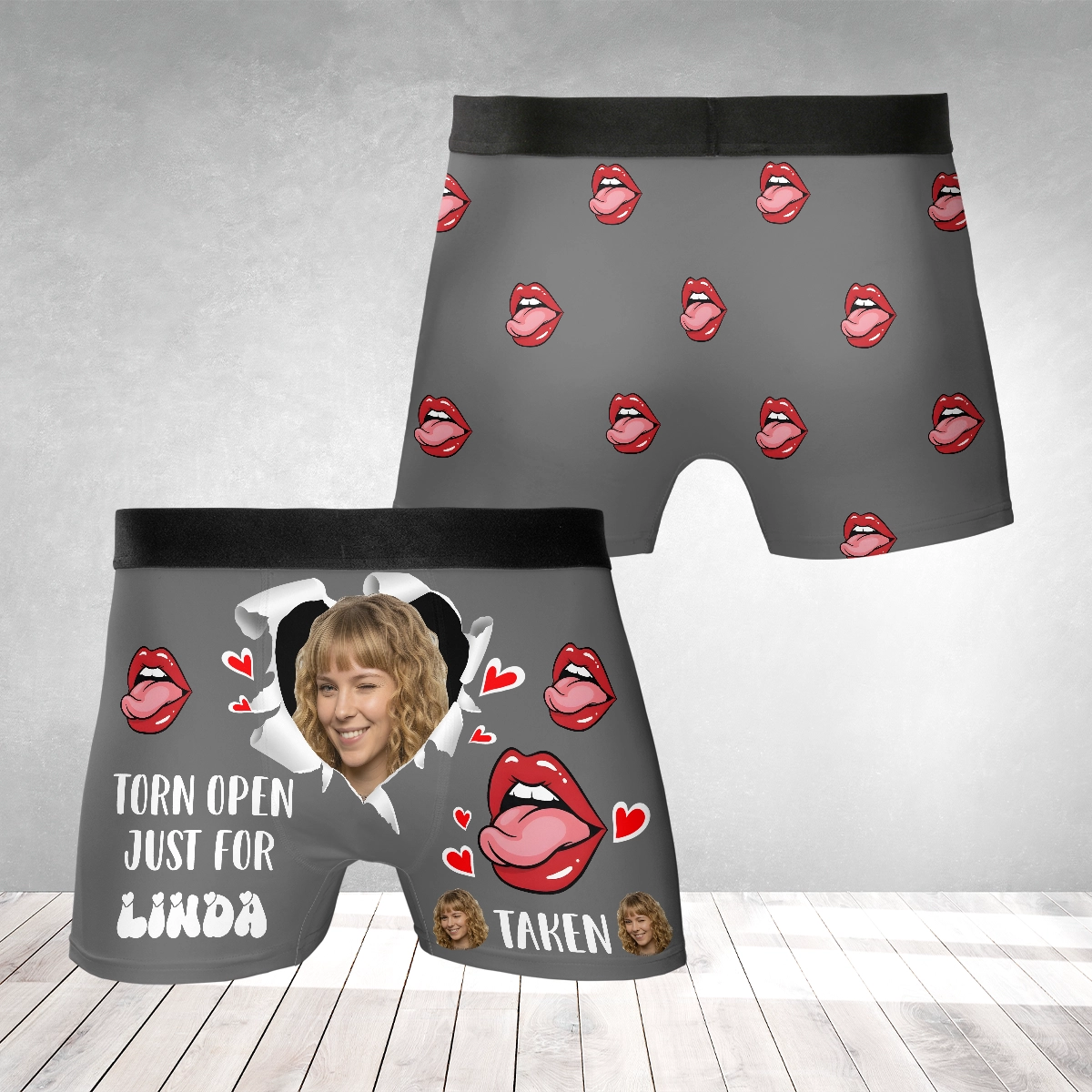 Torn Open Just for You – Playful Funny Gift for Husband or Boyfriend – Personalized Photo Men’s Boxer Briefs