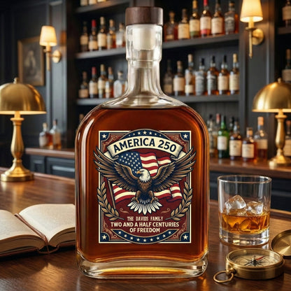 Faith, Family & Freedom America 250 Years Patriotic Whiskey Bottle