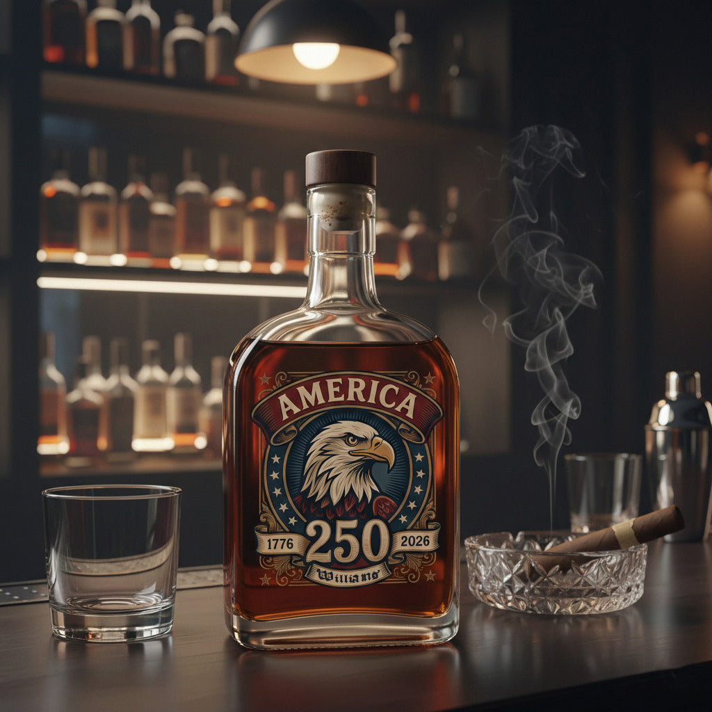 America 250 Years of Freedom Patriotic Eagle Flag Whiskey Bottle