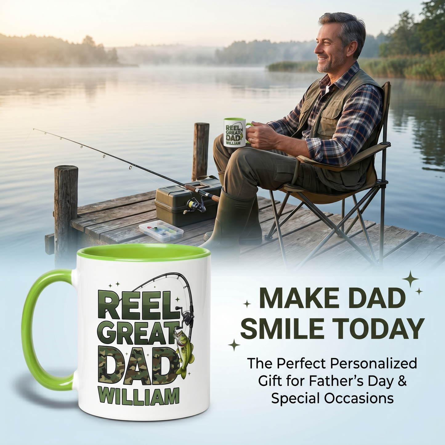 Personalized Fishing Mug for Dad – Real Great Dad Custom Name Coffee Mug