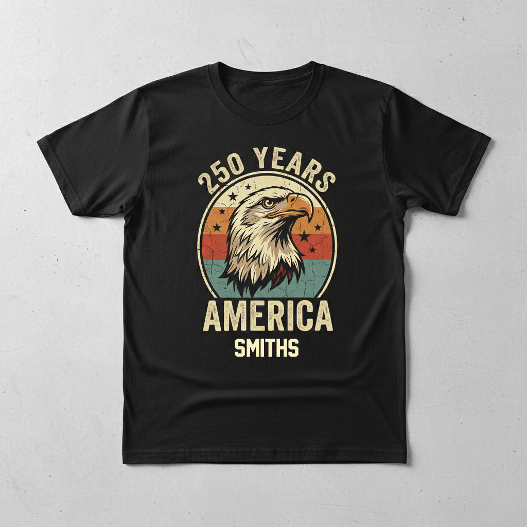 Personalized America 250 Years Vintage Eagle T-Shirt – Patriotic Retro USA 1776–2026 Anniversary Shirt