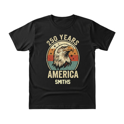 Personalized America 250 Years Vintage Eagle T-Shirt – Patriotic Retro USA 1776–2026 Anniversary Shirt