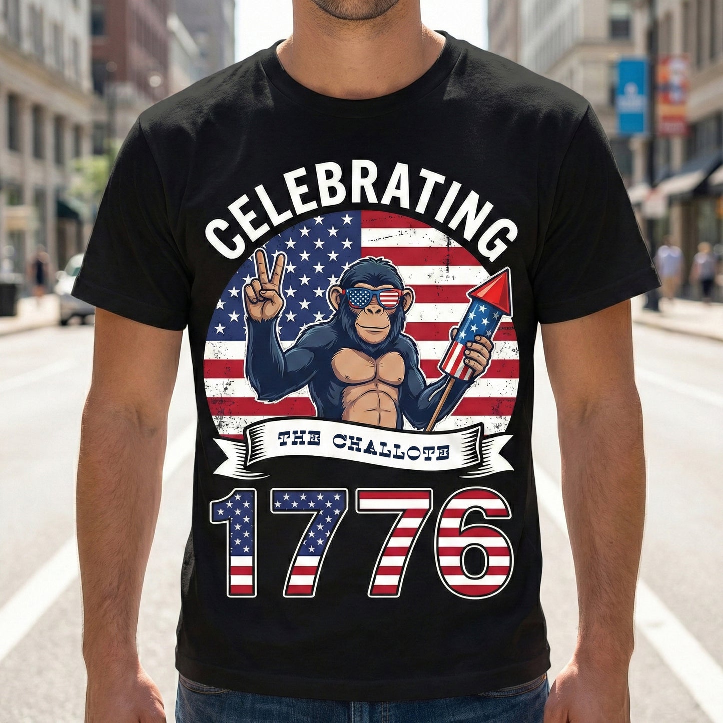 Funny USA 250th Anniversary T-Shirt – Celebrating 1776 Patriotic Monkey 4th of July Shirt 2026