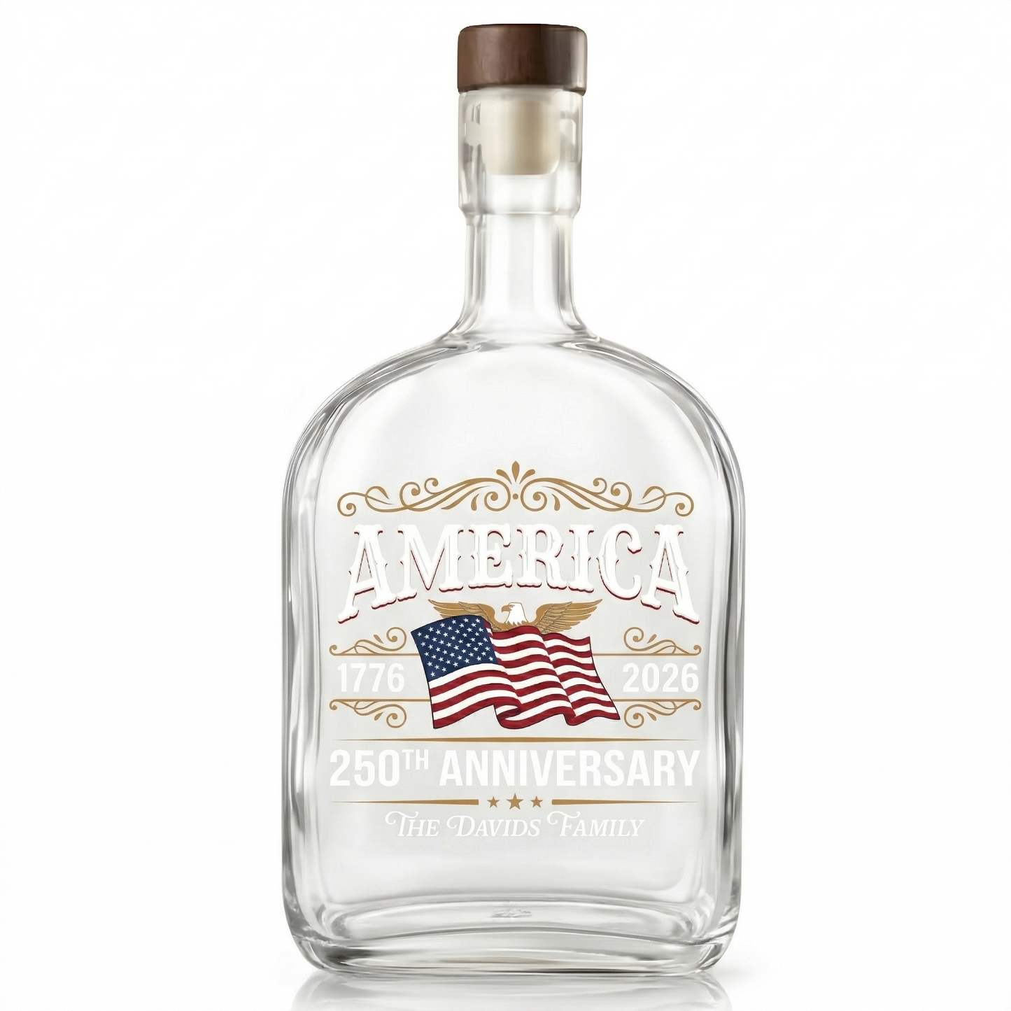 Custom Family Name America 250th Anniversary 1776-2026 United States of America Whiskey Bottle