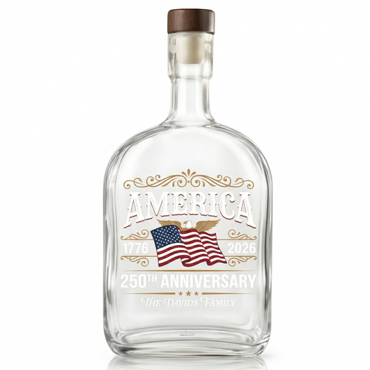Custom Family Name America 250th Anniversary 1776-2026 United States of America Whiskey Bottle