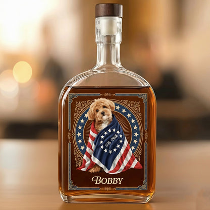 Custom Photo Dog Cat With America 250 Whiskey Bottle