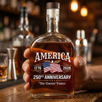 Custom Family Name America 250th Anniversary 1776-2026 United States of America Whiskey Bottle