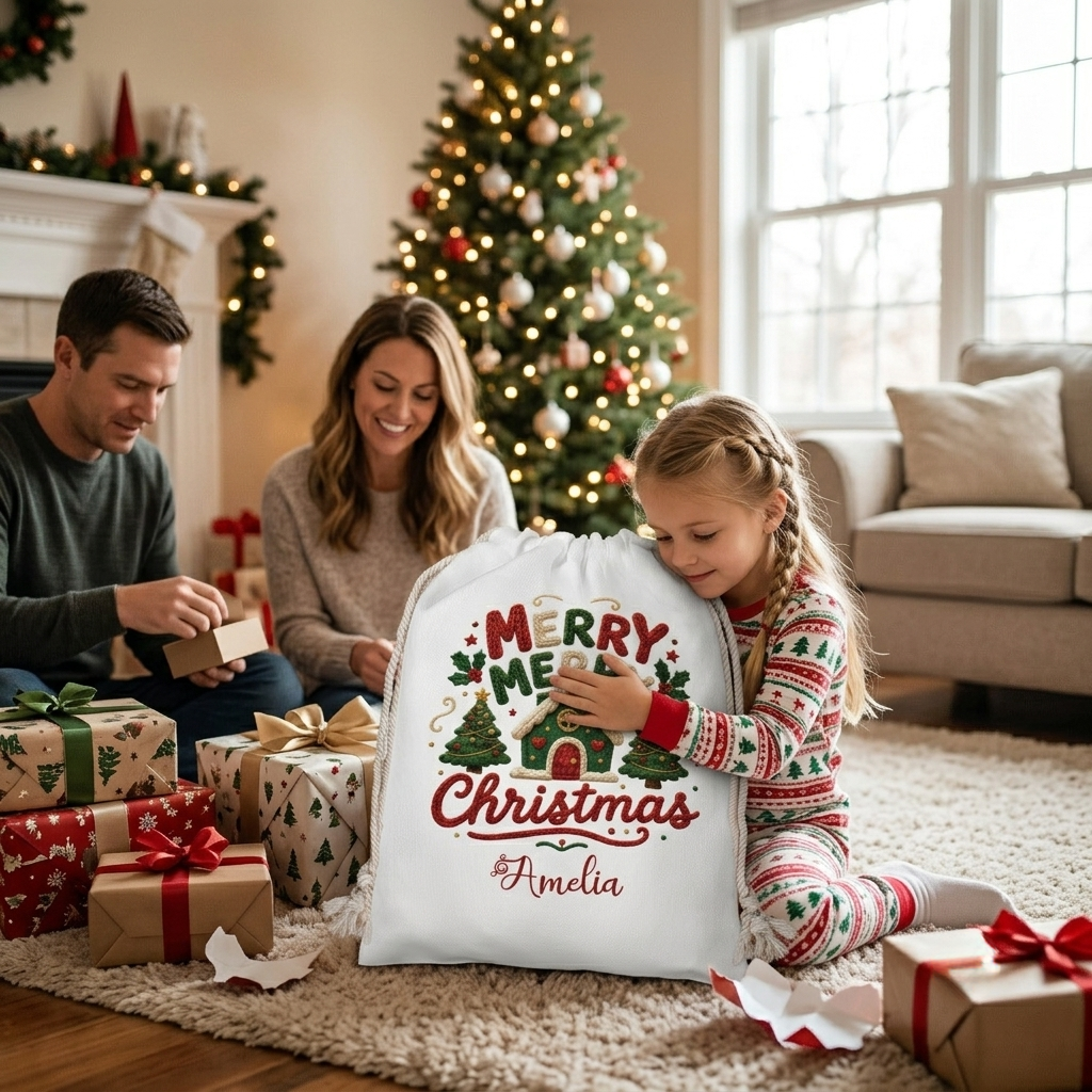 Personalized Merry Merry Christmas Christmas Sack with Custom Name