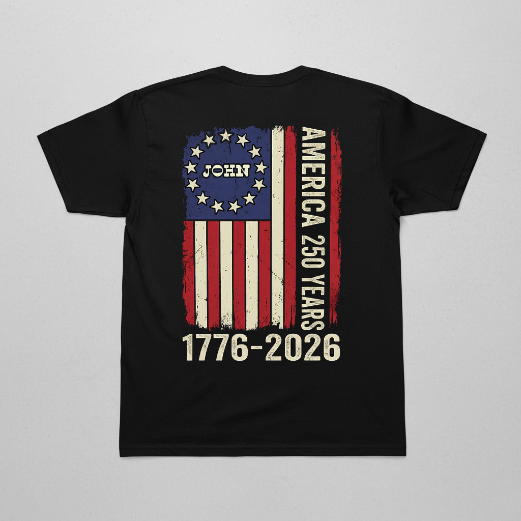 Personalized USA 250 Years America Flag T-Shirt – 1776–2026 Patriotic Vintage Custom Name Shirt