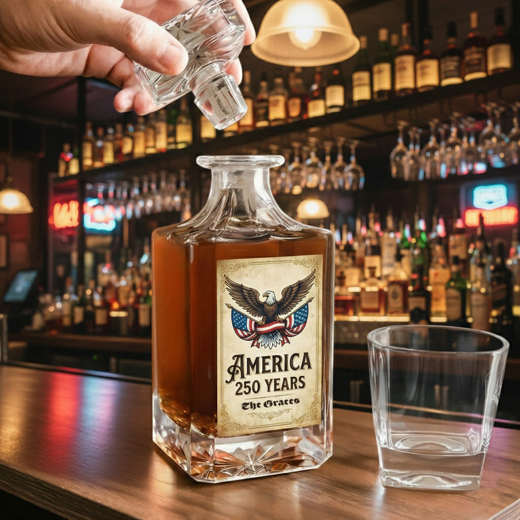 America 250 Years of Freedom Patriotic Eagle Flag Decanter