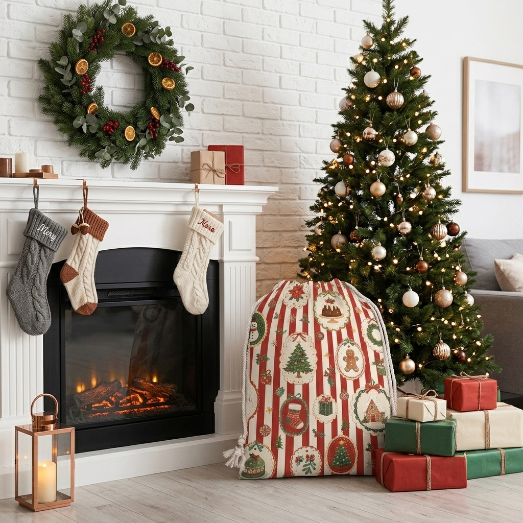 Classic Red & White Striped Christmas Sack | Reusable Holiday Gift Bag