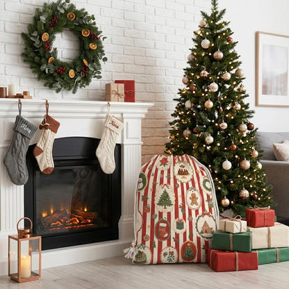 Classic Red & White Striped Christmas Sack | Reusable Holiday Gift Bag