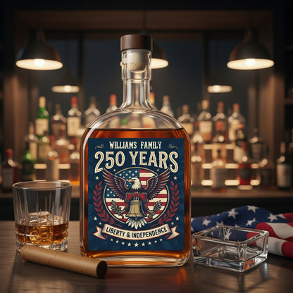 America 250 Years Eagle Independence Day Patriotic Whiskey Bottle