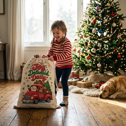 Personalized Joy Delivered Daily Christmas Sack, Custom Name Santa Gift Bag