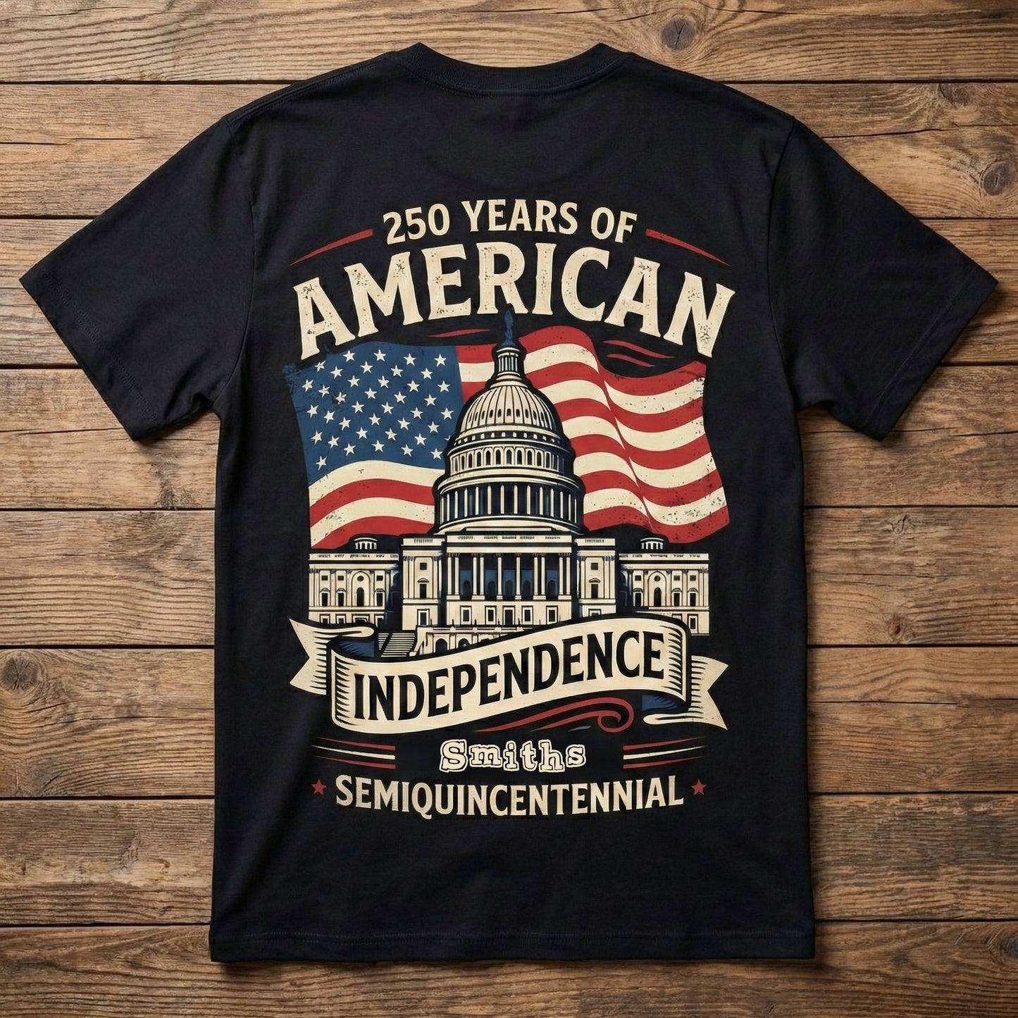 Personalized USA 250 Years Independence Back T-Shirt – American Flag Capitol Semiquincentennial 1776–2026 Shirt