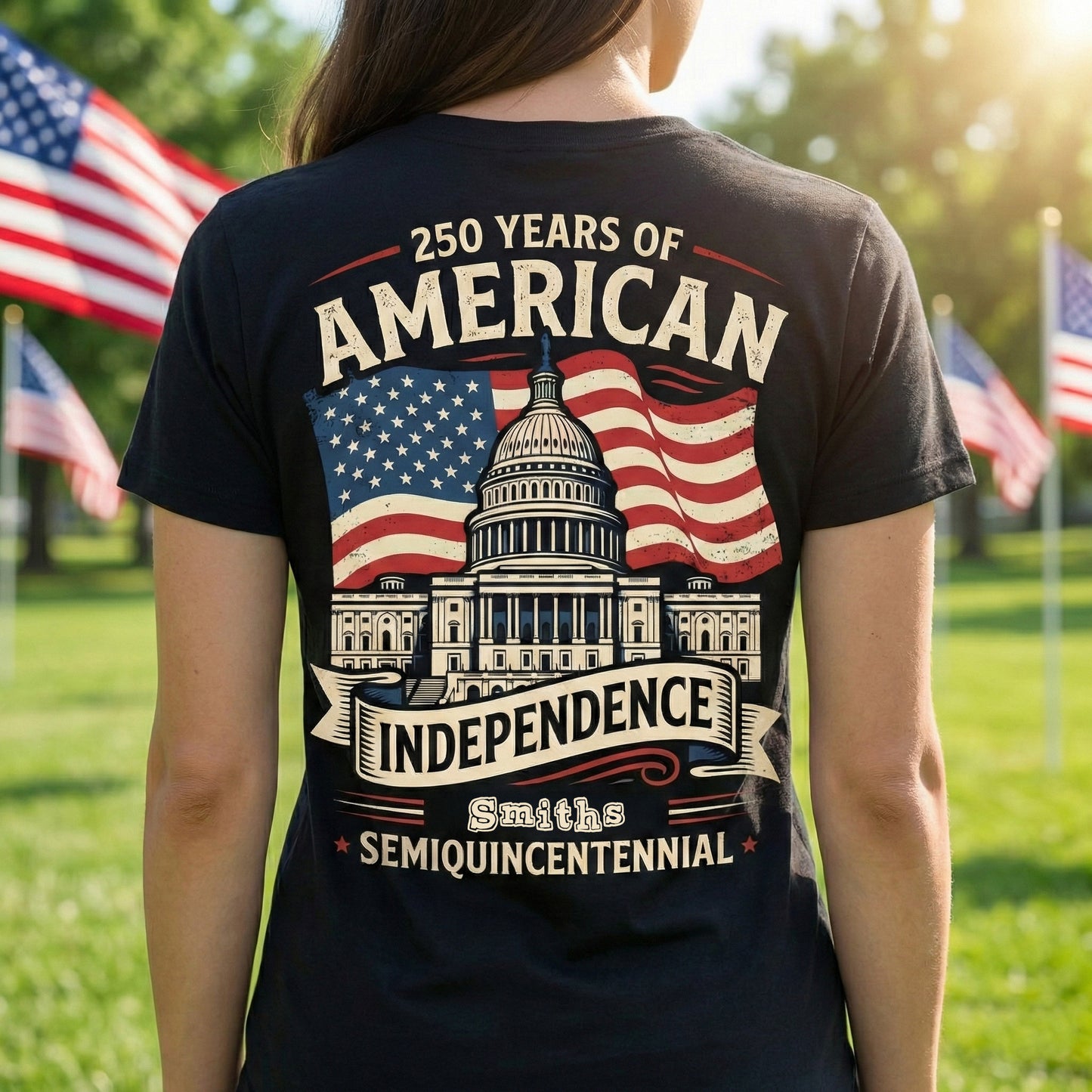 Personalized USA 250 Years Independence Back T-Shirt – American Flag Capitol Semiquincentennial 1776–2026 Shirt