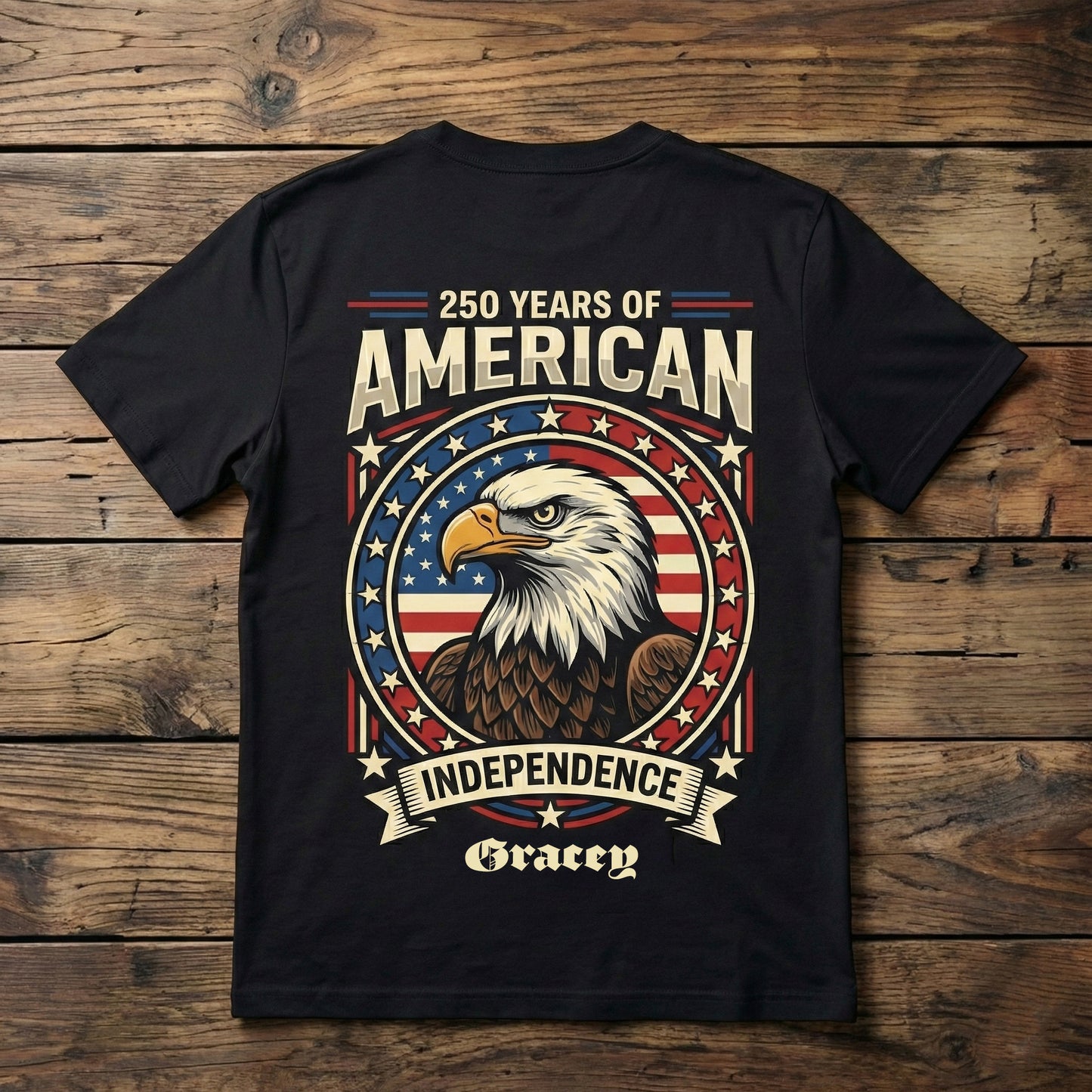 Personalized USA 250 Years Independence T-Shirt – Patriotic Eagle American Flag 1776–2026 Back Print Shirt
